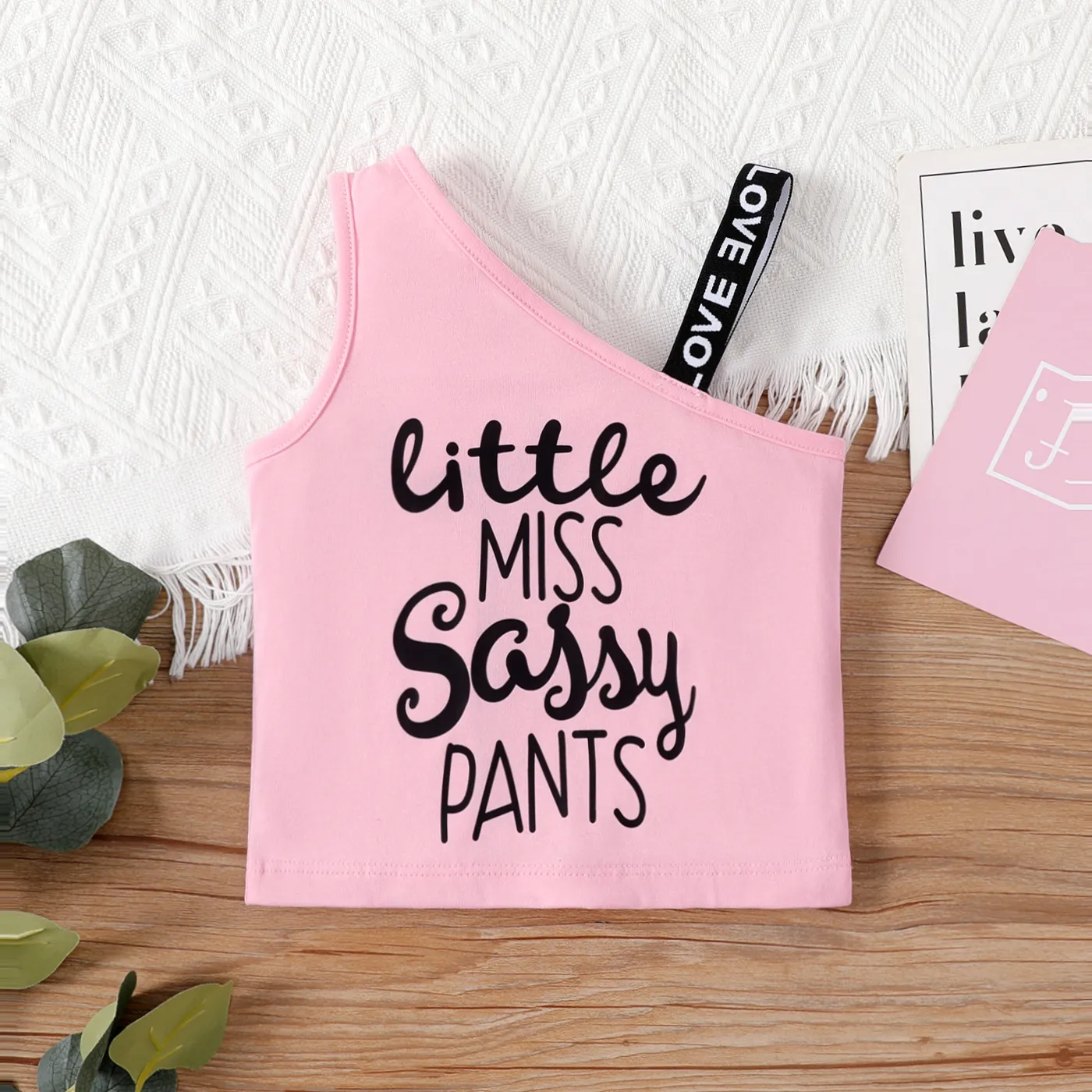 Baby Girl Letters Print Sloping Shoulders Single Slip Top