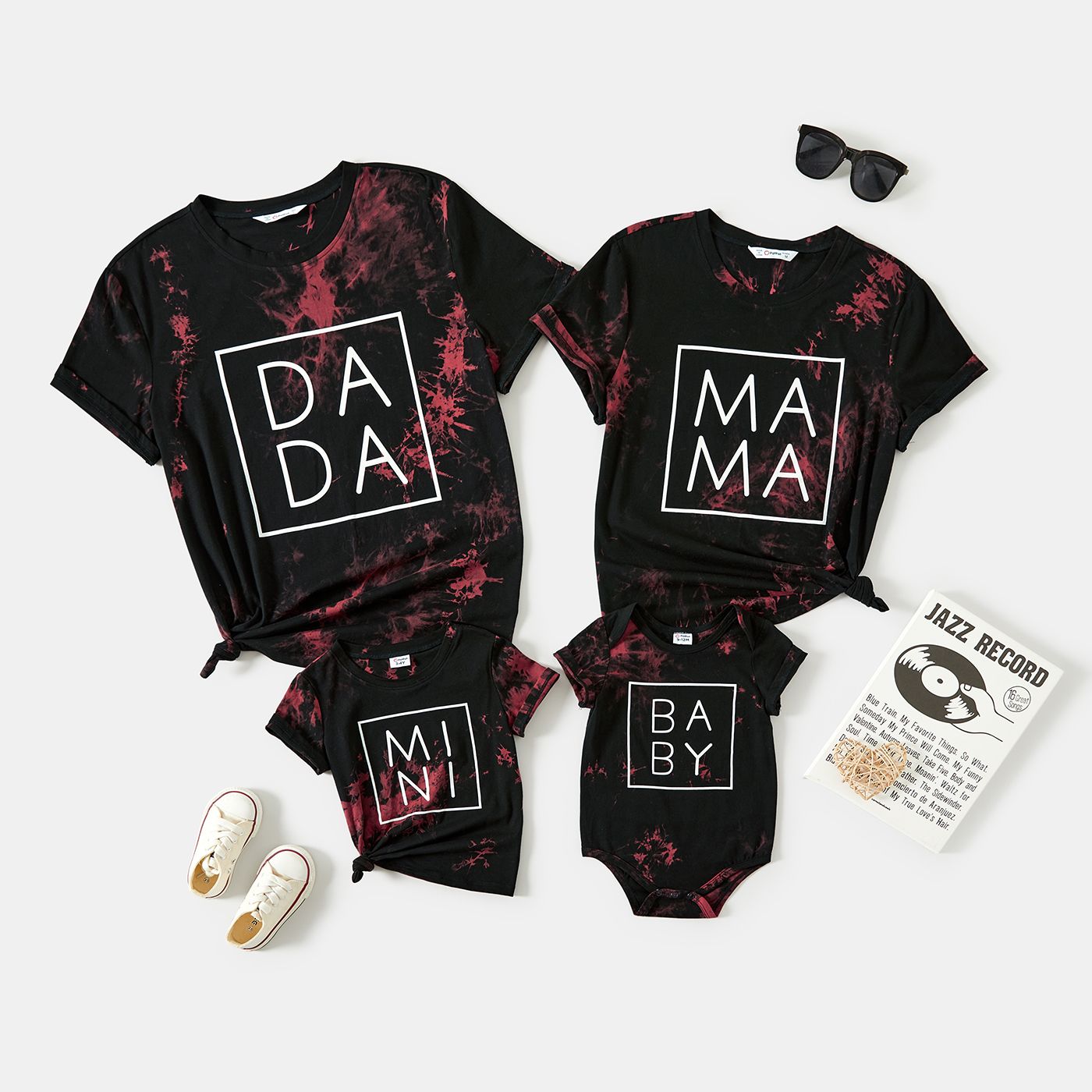 Famille Matching 100% Coton Lettre Imprimée Cravate Dye Manches Courtes Tops