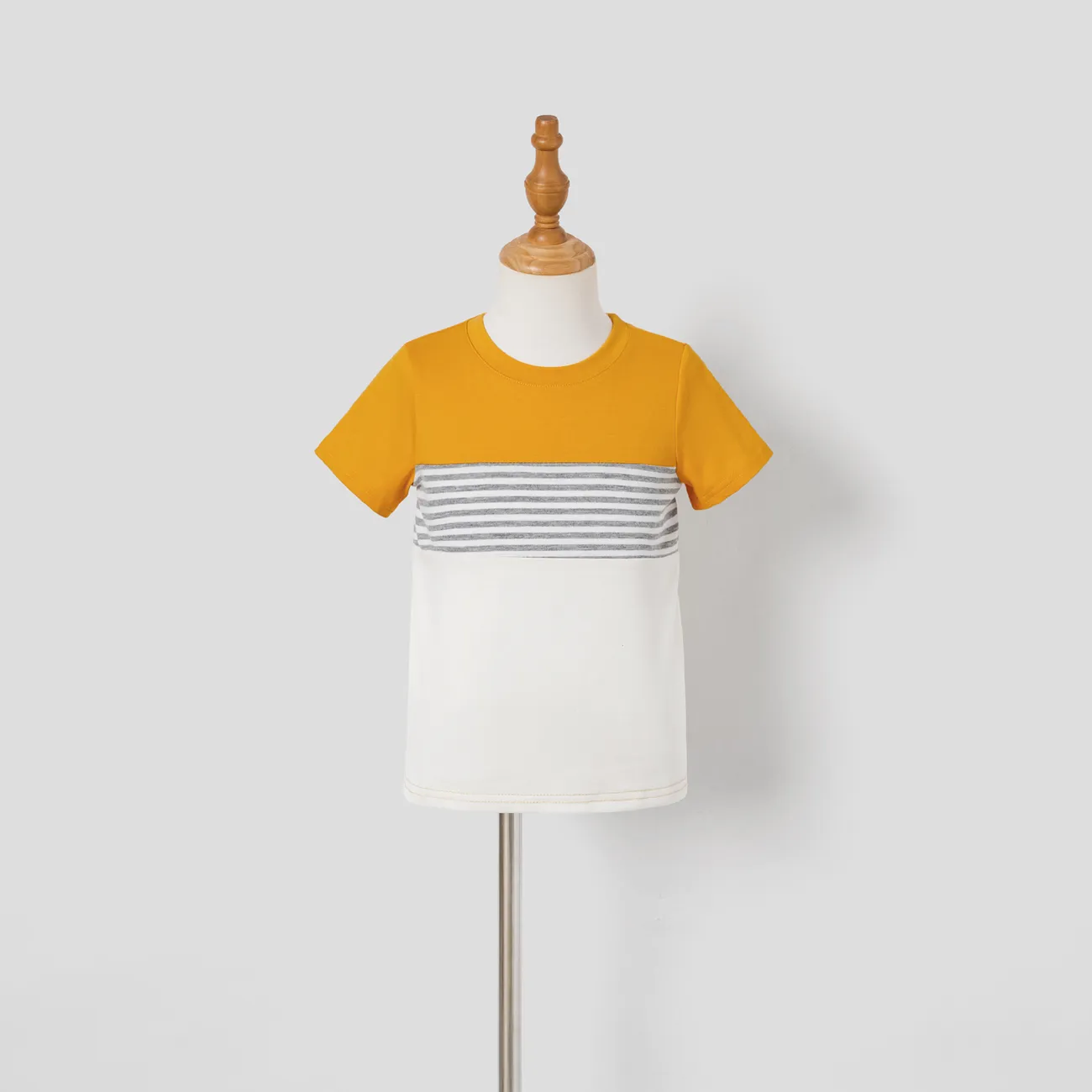 Family Matching Allover Floral Print Off-Shoulder Smocked Dresses and Stripe Panel Colorblock Short-sleeve T-shirts Sets Yellow big image 1