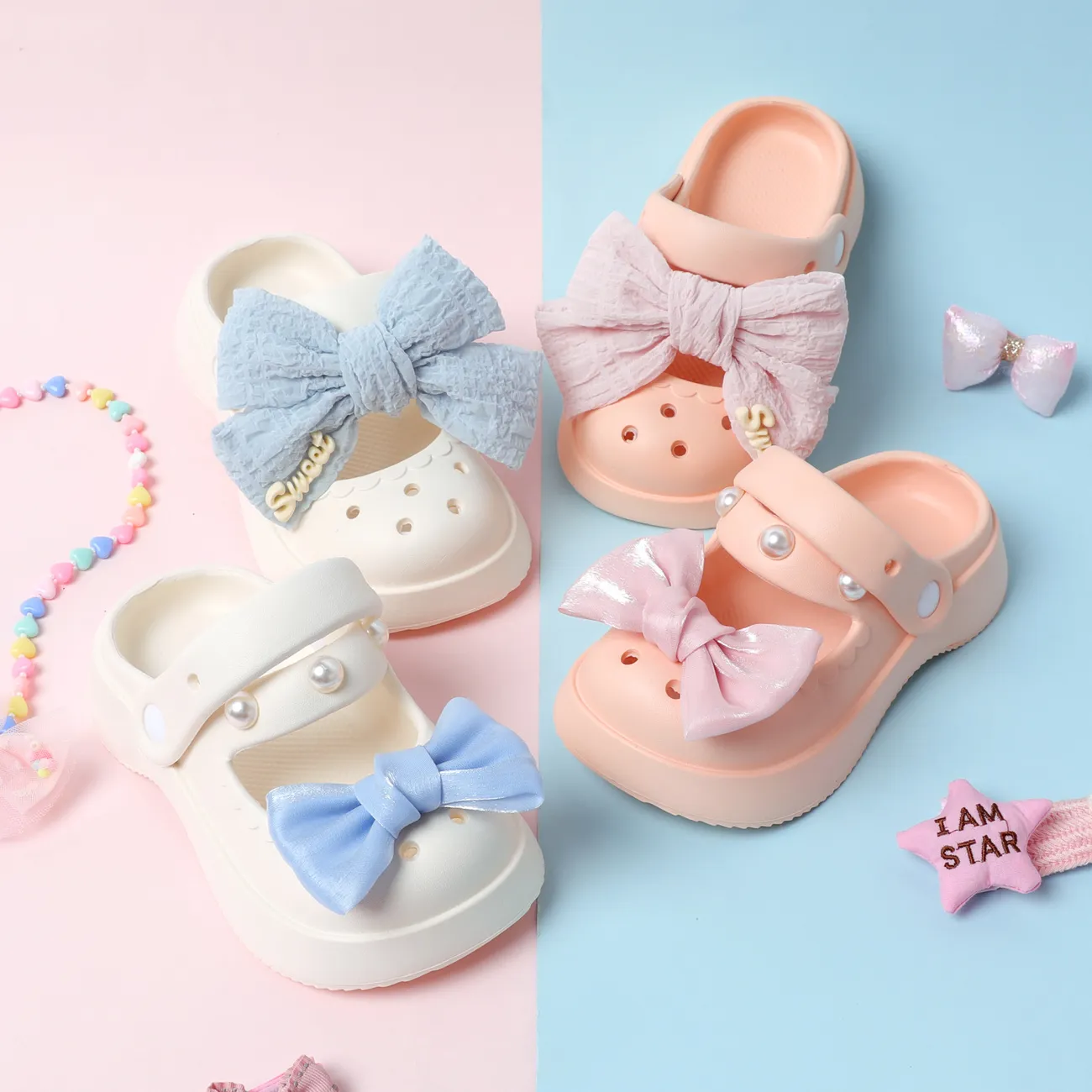 Kid Bow Decor Cute Hollow Shoes White big image 1