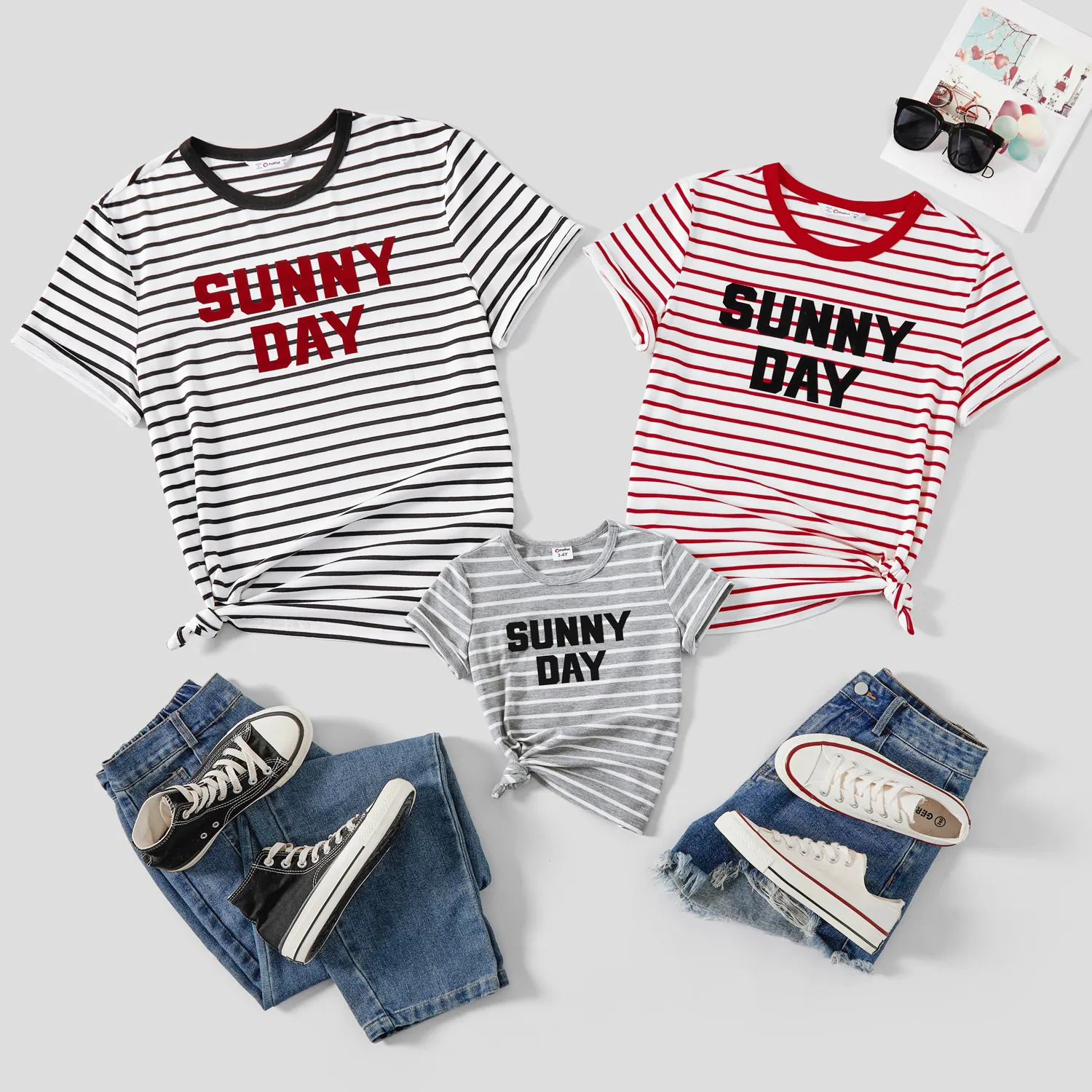 Famille Matching Preppy Style Lettre Print Stripe Manches Courtes Tops