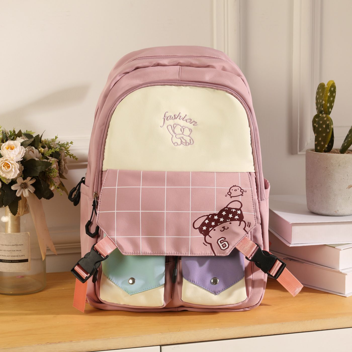 

Kid Plaid Contrast Color Multi-functional Large-capacity Double Backpack
