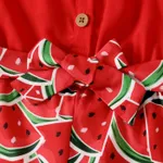 Baby Girl Front Buttons Watermelon Print Ruffle Belted Strappy Romper  image 5