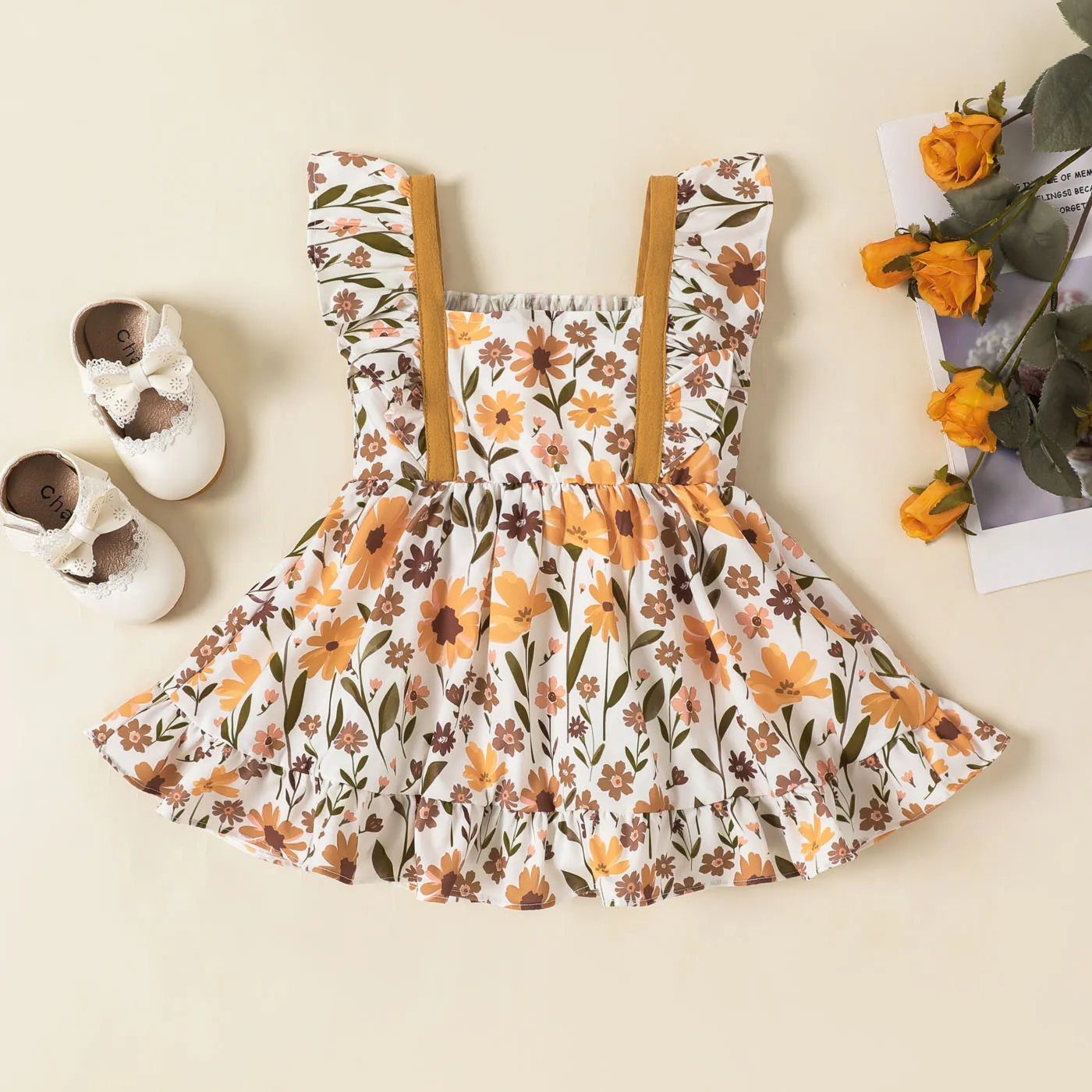 

Baby Girl Allover Floral Print Ruffle Dress
