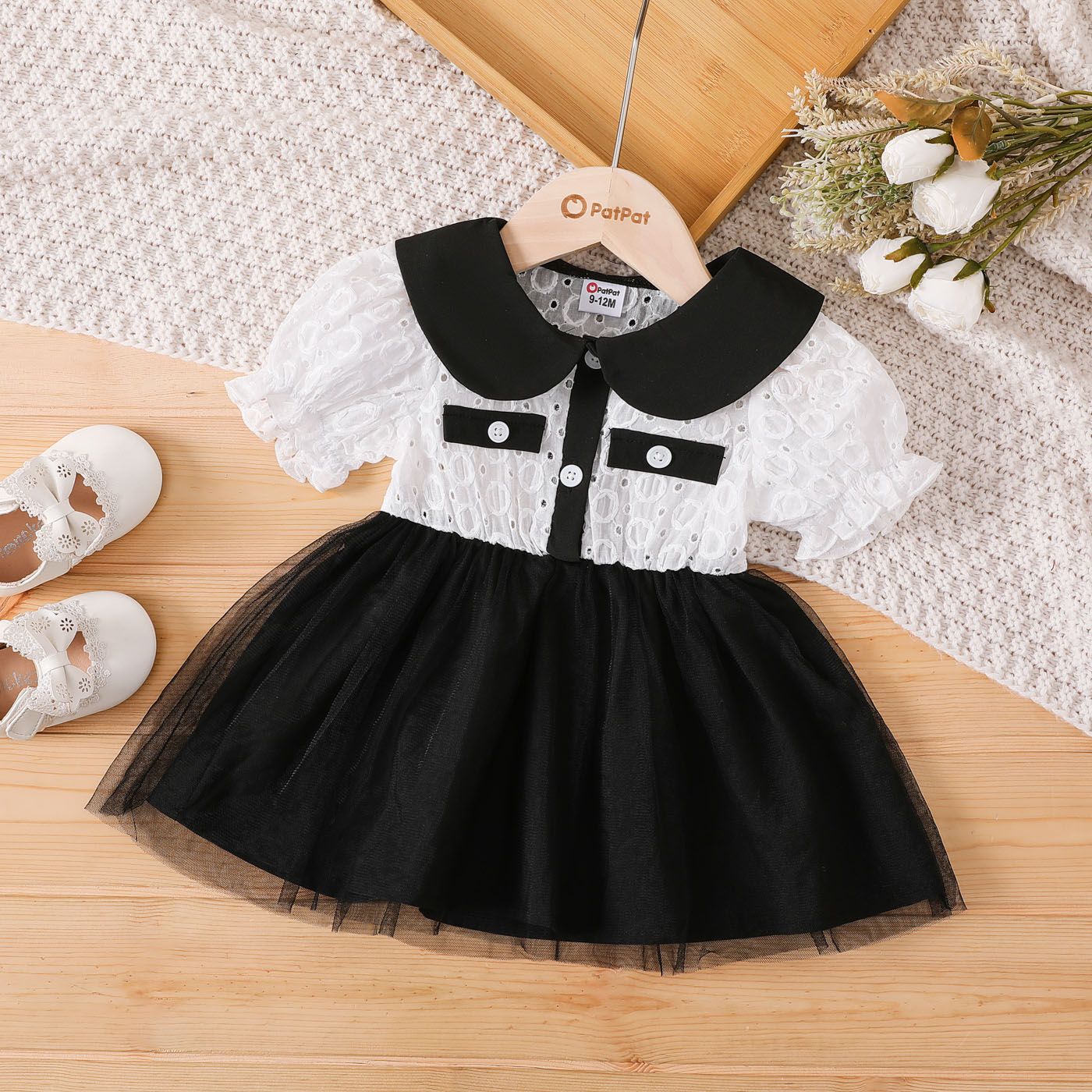 

Baby Girl Two Tone Doll Collar Mesh Dress