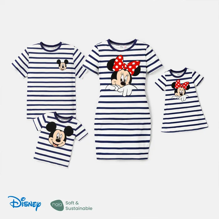 Disney Mickey and Friends Family Matching Stripe & Character Print Short-sleeve Naia™Dresses and T-shirts Sets