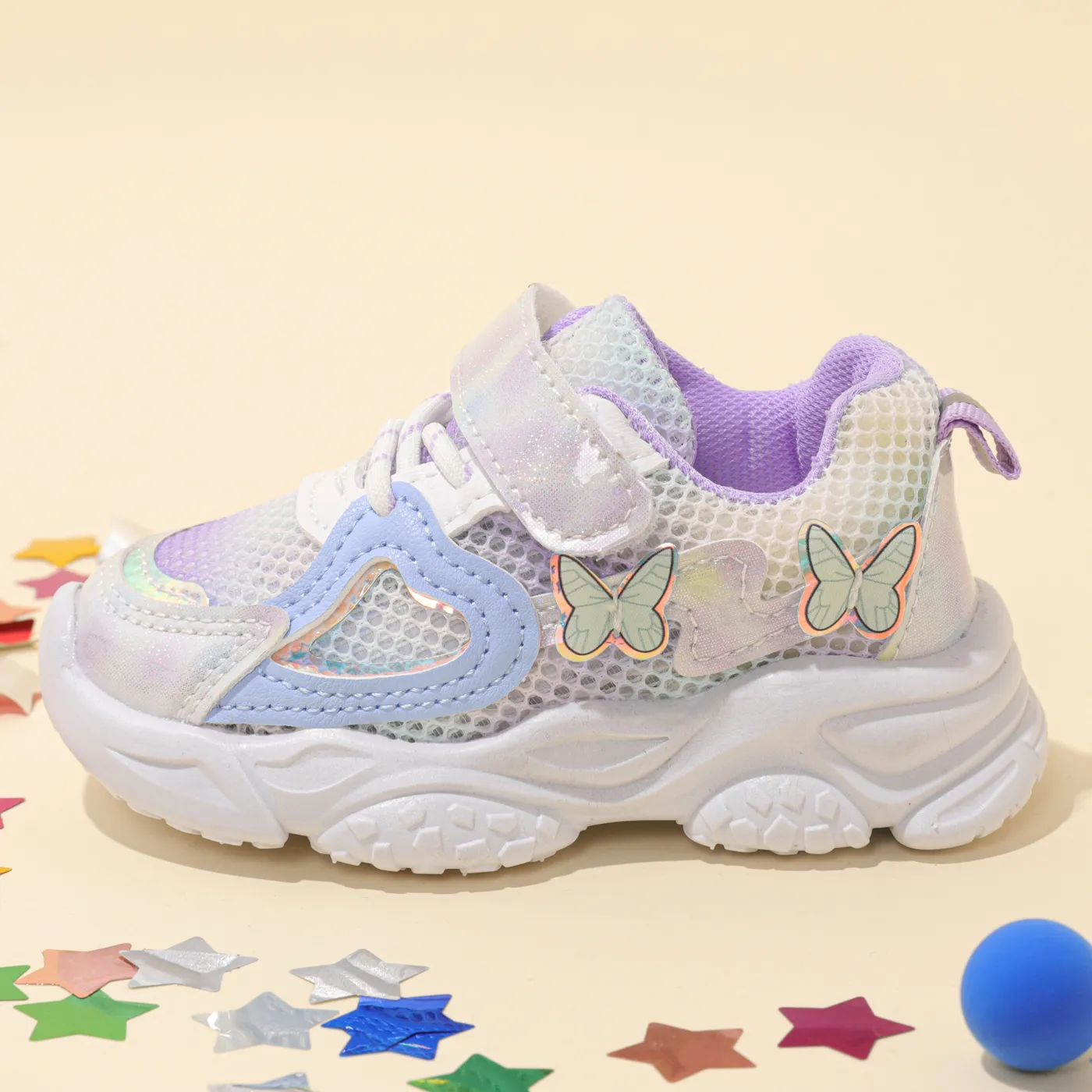 Toddler/Kid Butterfly decor Velcro Mesh Sporty Shoes Purple big image 1