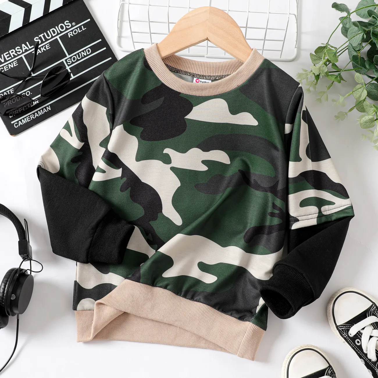 Toddler Boy Camouflage Long-sleeve Sweatshirt Green big image 1