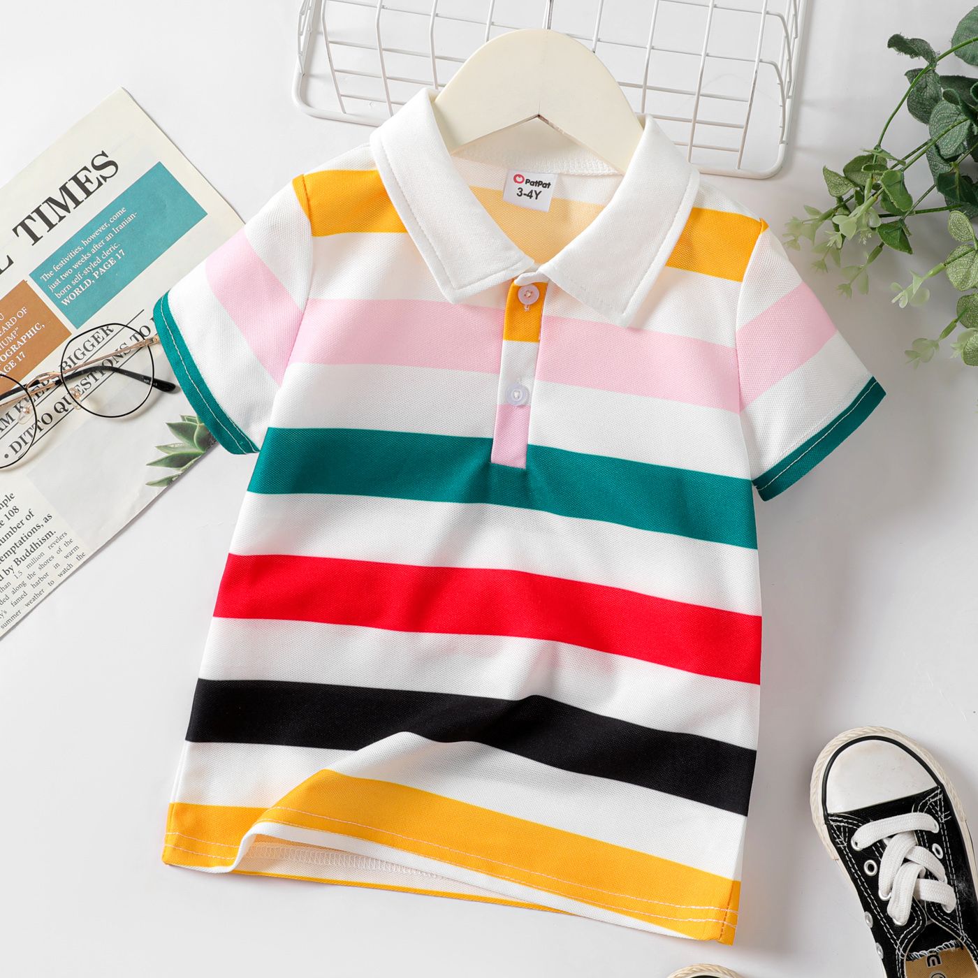 Toddler Boy Colorful Stripe Manches Courtes Polo Neck Tee