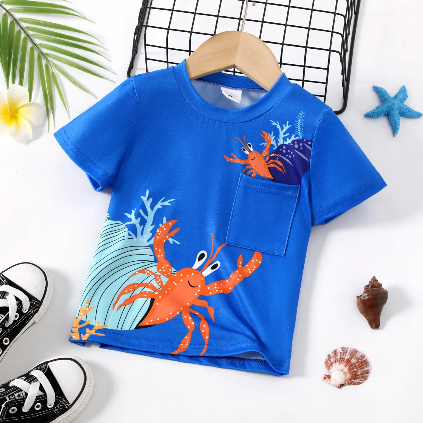 Criança Menino Bolso cosido Infantil Manga curta T-shirts  big image 1