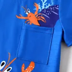 Toddler Boy Sea Animal Print Patch Pocket Short-sleeve Tee  Blue image 5