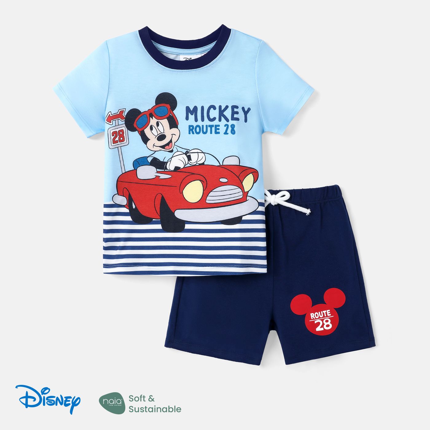 

Disney Mickey and Friends Toddler Girl/Boy 2pcs Naia™ Character & Stripe Print Short-sleeve Tee and Shorts Set