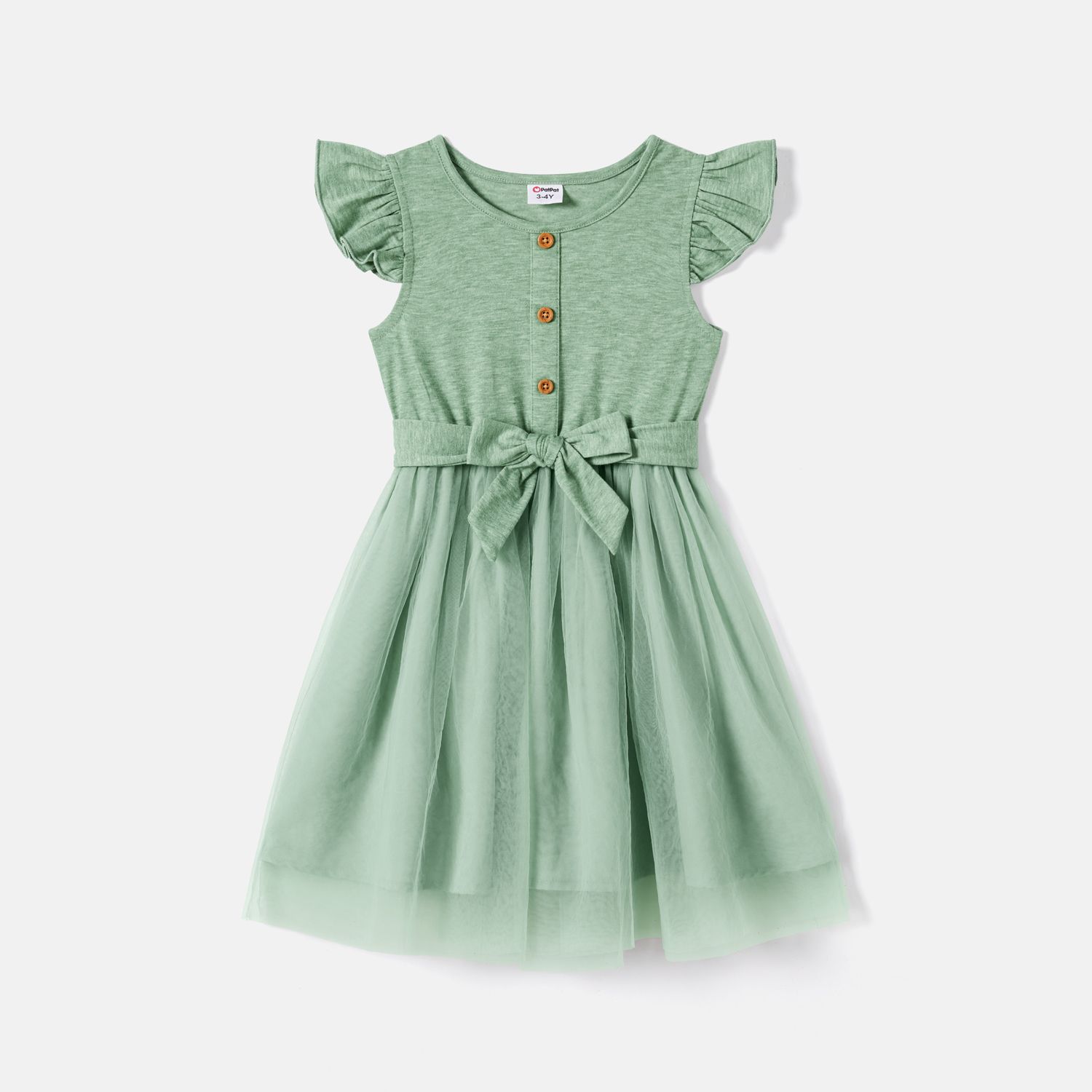 Family Matching Button Half Placket Ruched Tank Dresses And Colorblock Polo Neck T-shirts Sets