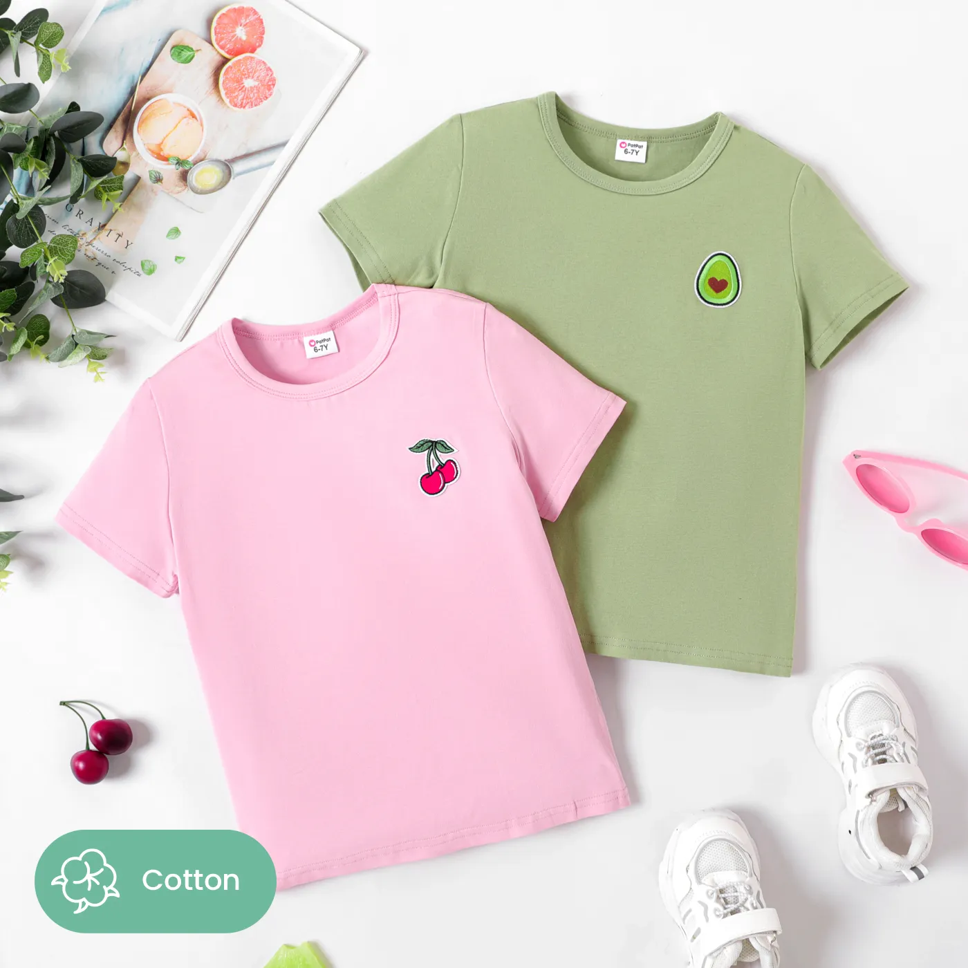 Kid Girl/Boy Fruit Patched Detail Short-sleeve Cotton Tee Pink image 6