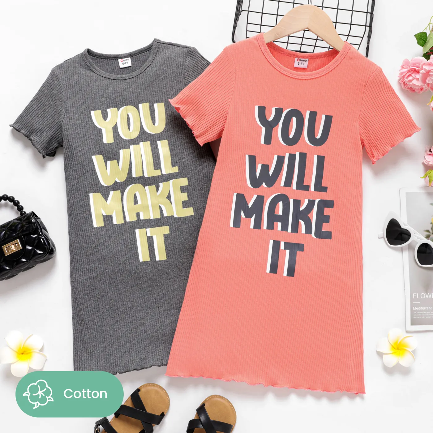 Kid Girl Letters Print Ribbed Ruffle Short-sleeve Tee  image 6