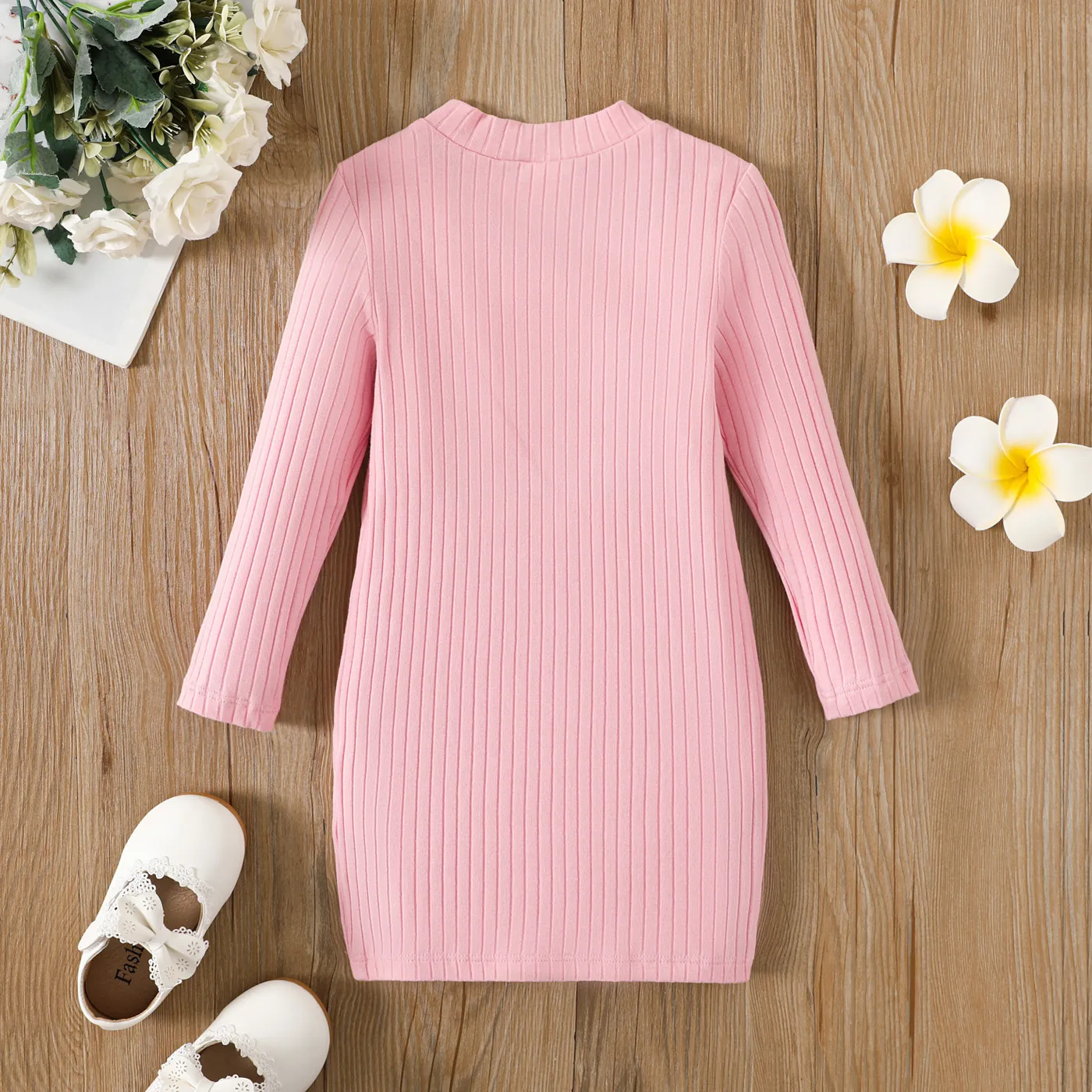 Toddler Girl Solid Basic Style Long Sleeves Dress  image 6