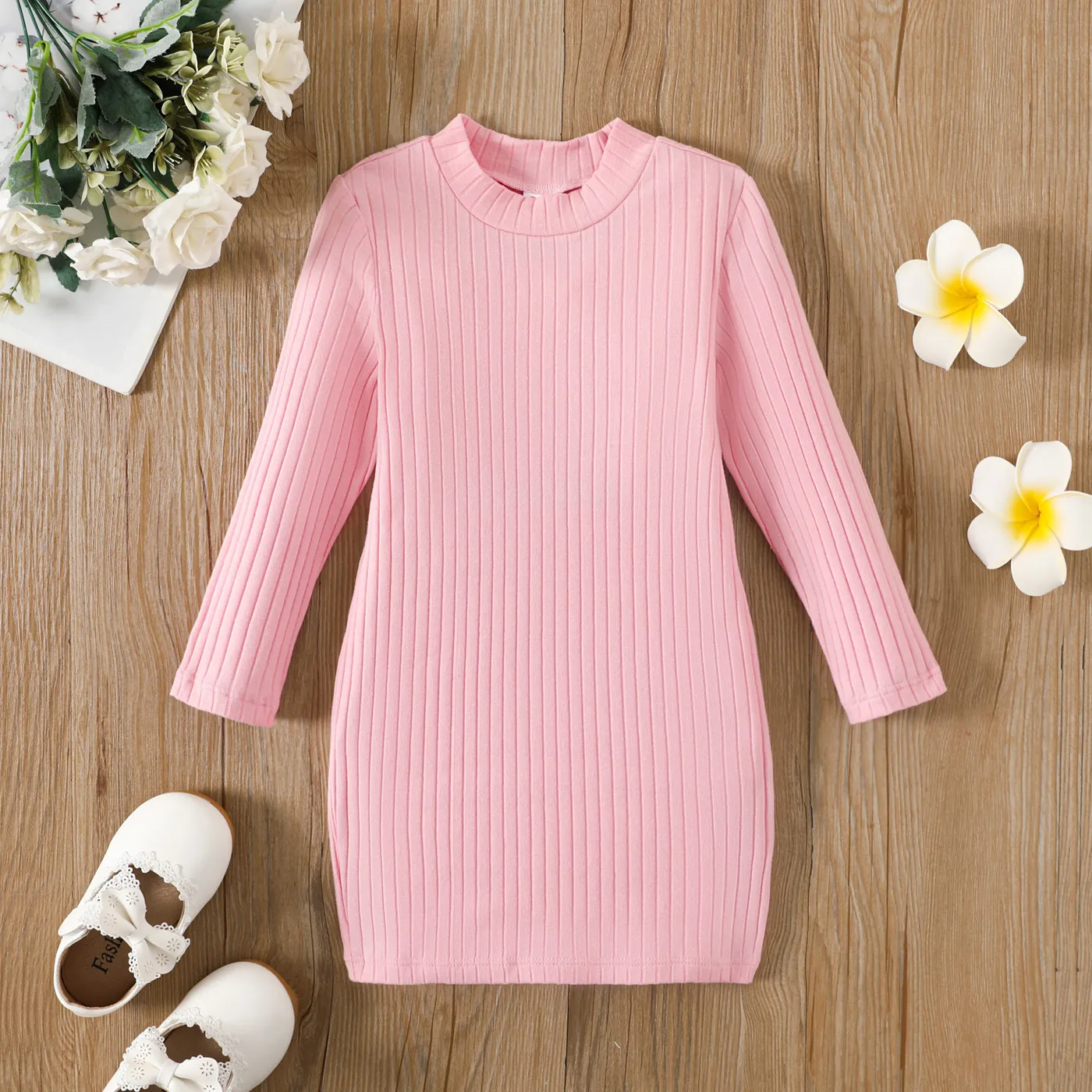Toddler Girl Solid Basic Style Long Sleeves Dress  big image 1