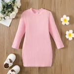 Toddler Girl Solid Basic Style Long Sleeves Dress Pink