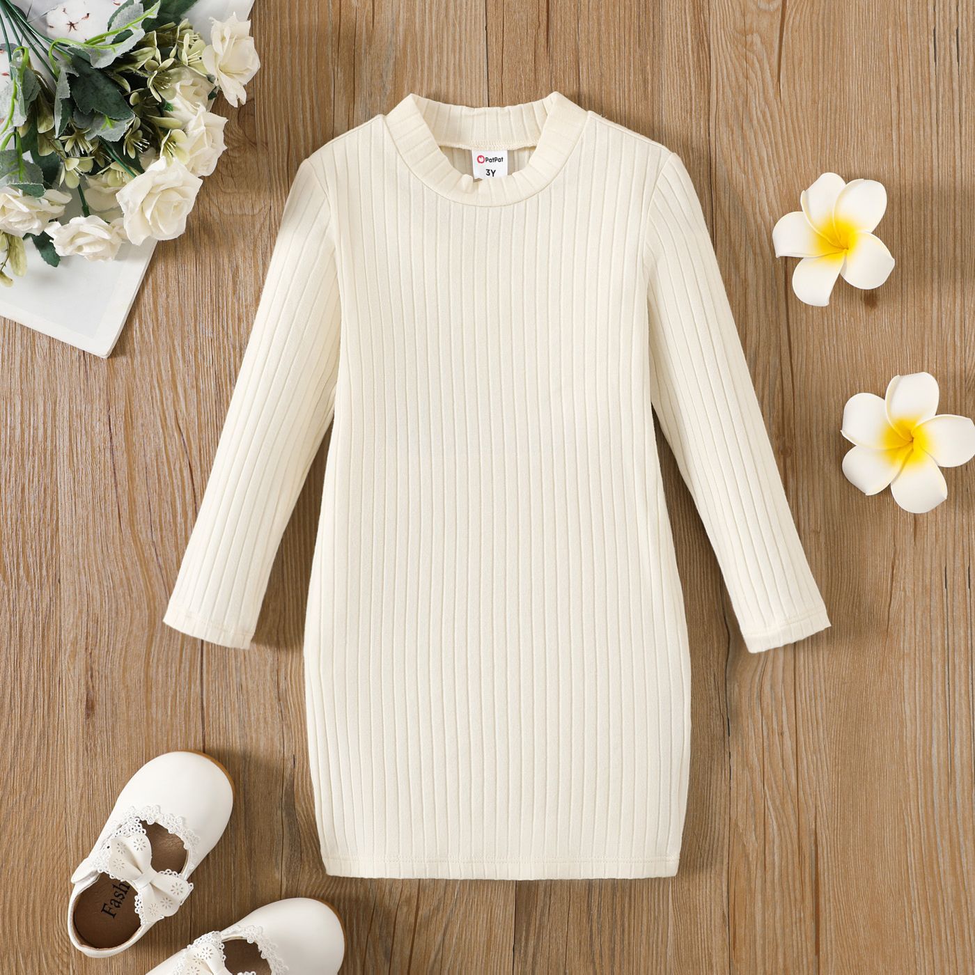 

Toddler Girl Solid Basic Style Long Sleeves Dress