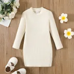 Toddler Girl Solid Basic Style Long Sleeves Dress Apricot