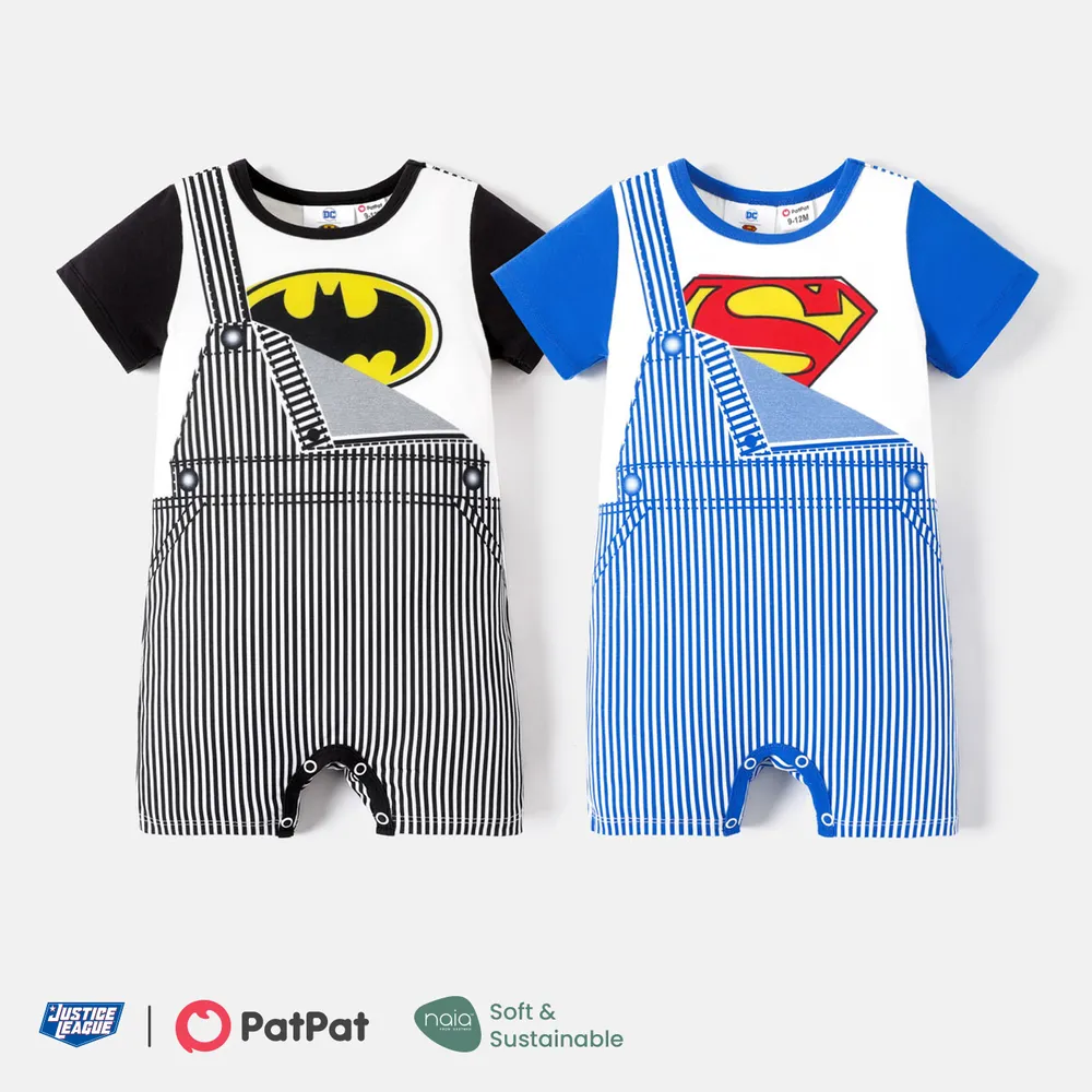 Justice League Baby Girl/Boy Naia™ Stripe Overalls Pattern Short-sleeve Jumpsuit big image 2