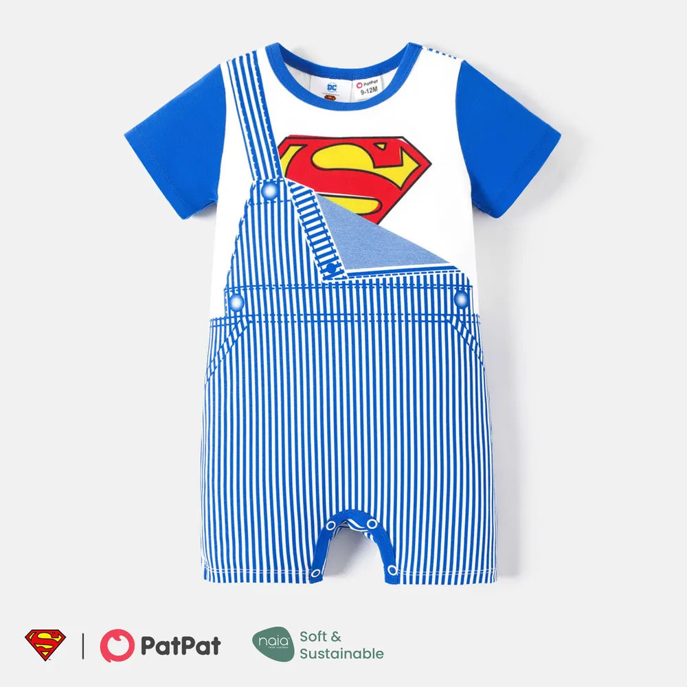 Justice League Baby Girl/Boy Naia™ Stripe Overalls Pattern Short-sleeve Jumpsuit  big image 1