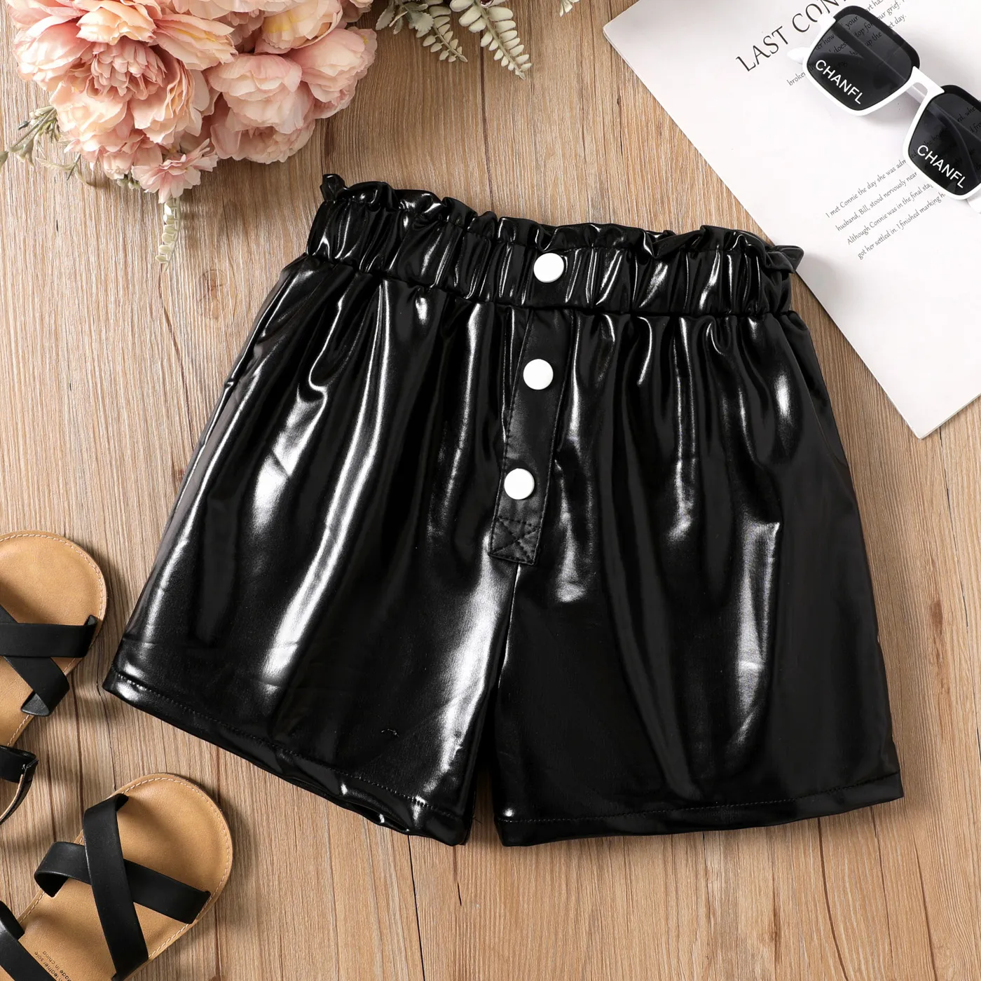 Kid Girl Solid Ruffled Shorts  Black