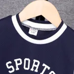 2pcs Kid Boy Letter Number Print Two Tone Colorblock Sports Top and Shorts Set  Dark Blue image 4