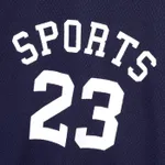 2pcs Kid Boy Letter Number Print Two Tone Colorblock Sports Top and Shorts Set  Dark Blue image 3