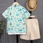 2pcs Kid Boy Allover Dinosaur Print Short-sleeve Shirt and Solid Shorts Set    image 2