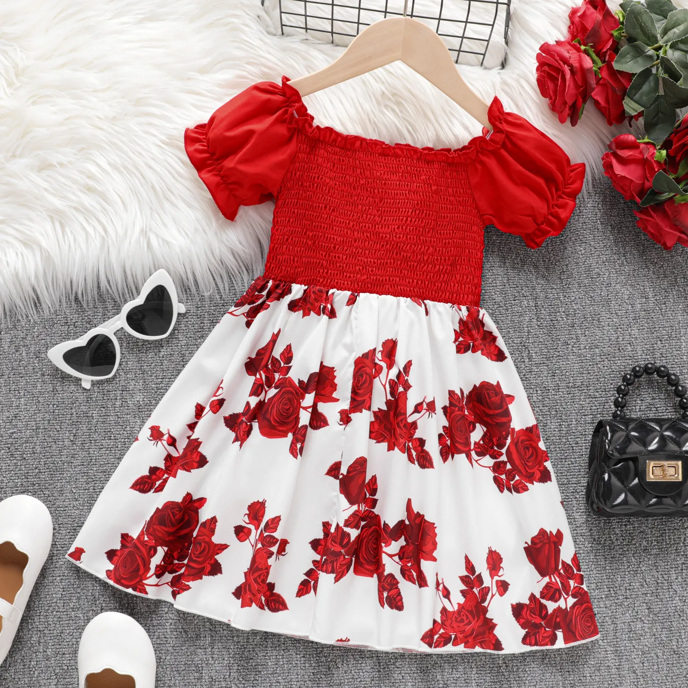 Criança Menina Ponto smock Plantas e flores Vestidos  image 2