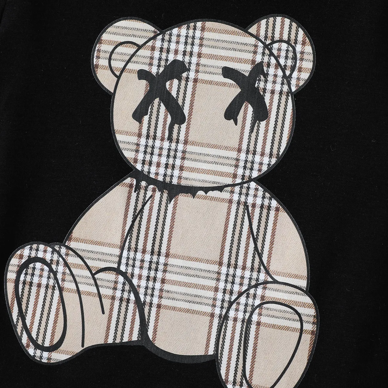 Baby Girl/Boy Plaid Bear Graphic Short-sleeve Tee  Black big image 1