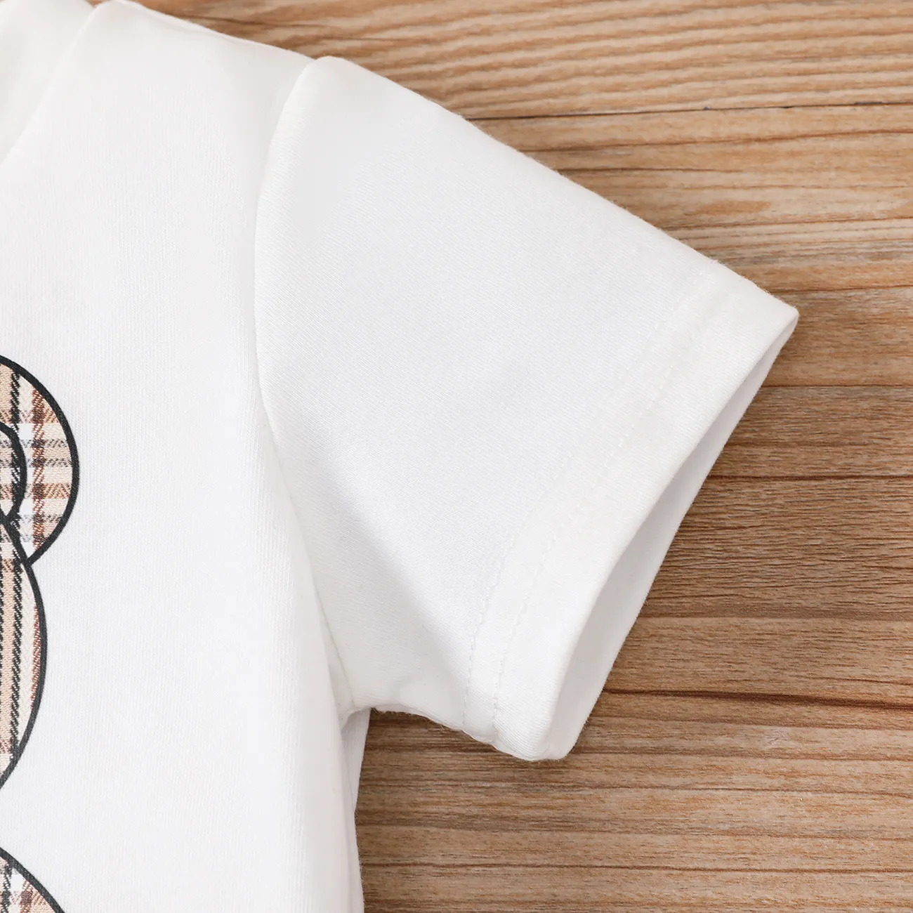 Baby Girl/Boy Plaid Bear Graphic Short-sleeve Tee  White big image 1