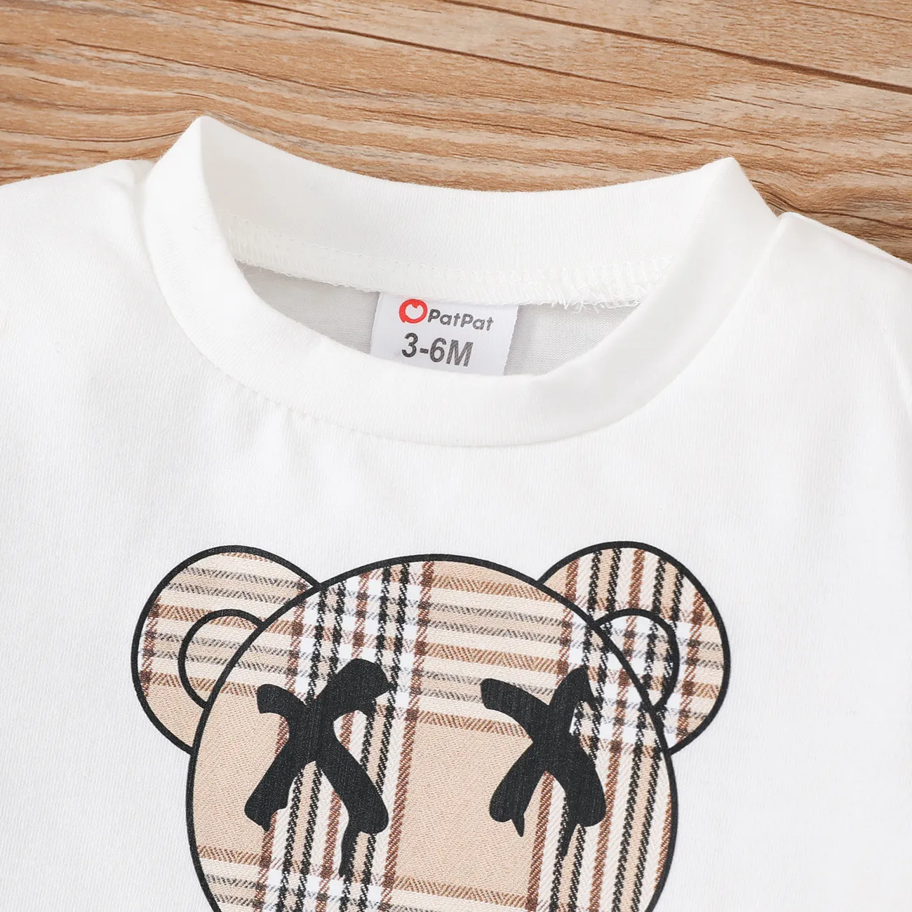 Bebé Unissexo Urso Infantil Manga curta T-shirts Branco big image 1