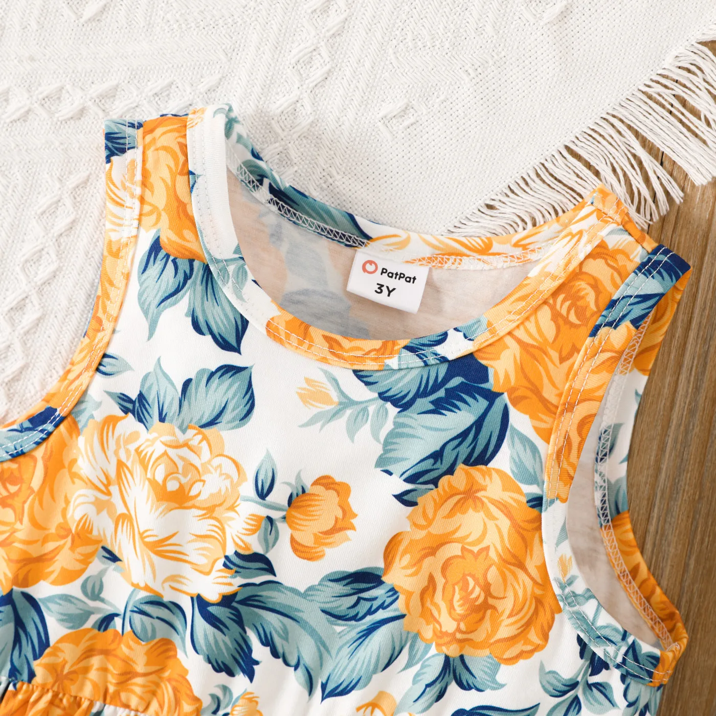 2pcs Toddler Girl Ruffled Cardigan and Allover Floral Print Tank Dress Set  YellowBrown image 4