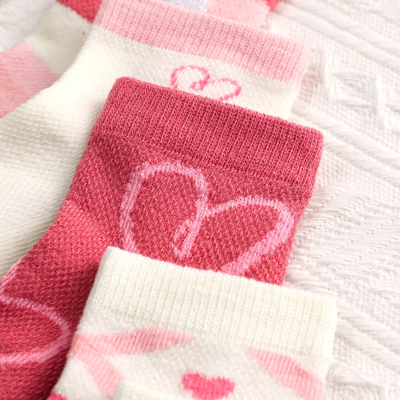 5 Pairs Baby/Toddler/Kid Girl Pink Love Pattern Thin Eyelet Socks Pink big image 1