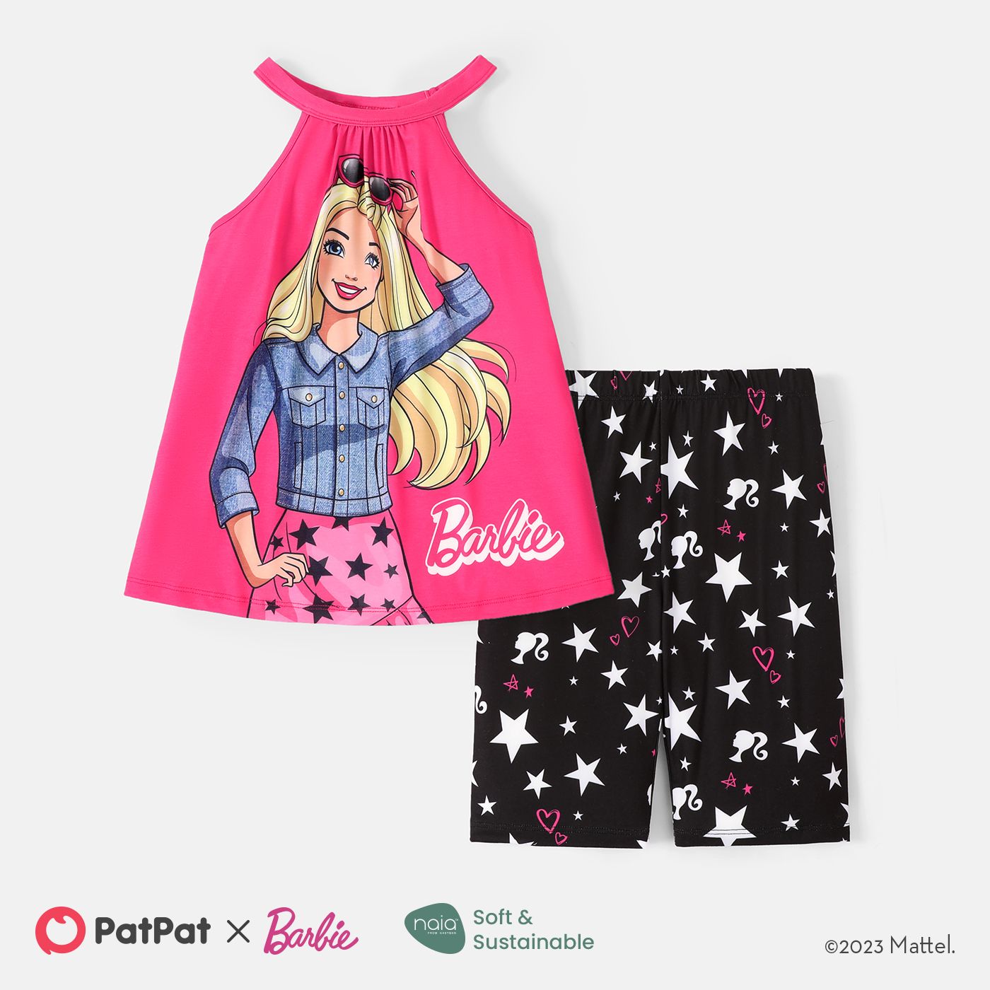 

Barbie Toddler/Kid Girl 2pcs Character Print Naia™ Halter Top and Stars Pattern Shorts Set