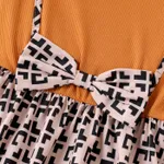 Kid Girl Bow Decor Geo Spliced Rib-knit 2 In 1 Long-sleeve Dress   image 3