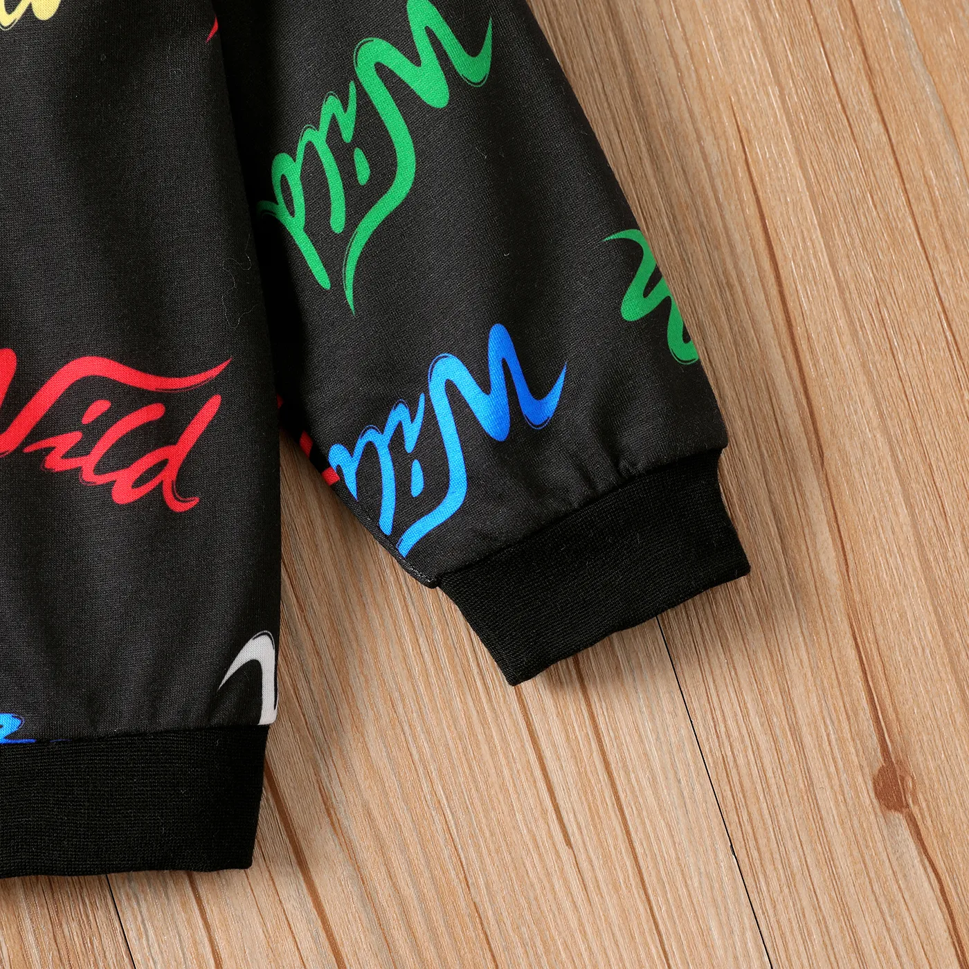 Toddler Boy Allover Letters Print Long-sleeve Sweatshirt  Black image 4