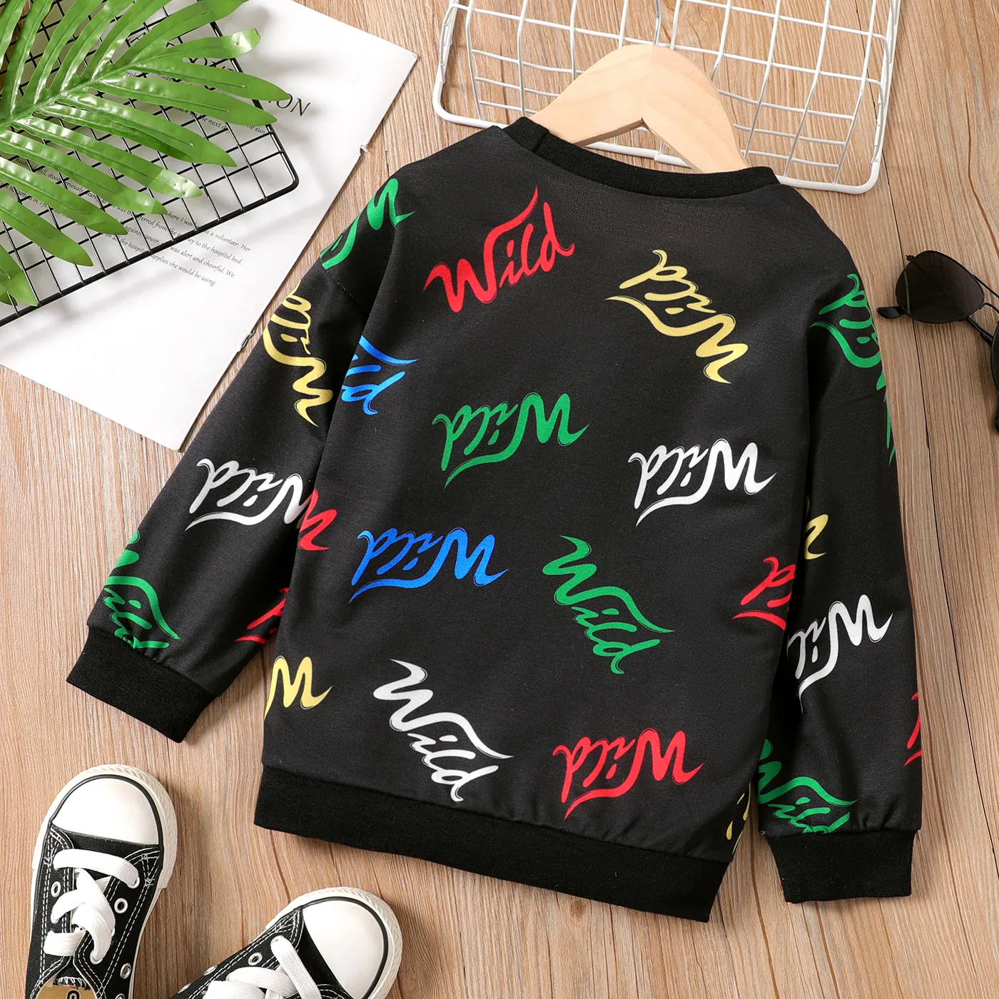 Toddler Boy Allover Letters Print Long-sleeve Sweatshirt  Black image 2