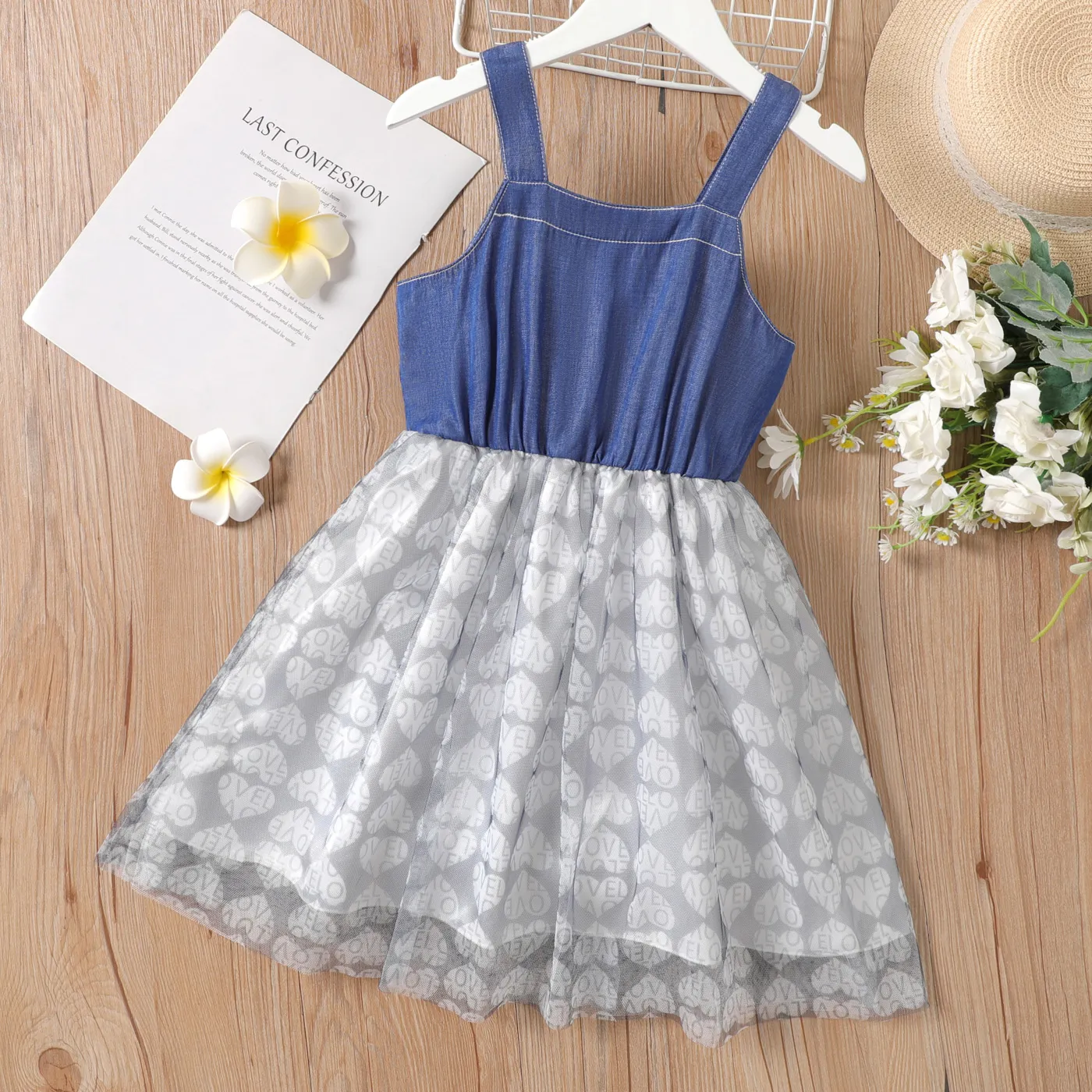 Kid Girl Heart Graphic Mesh Panel Cami Dress  DENIMBLUE image 5