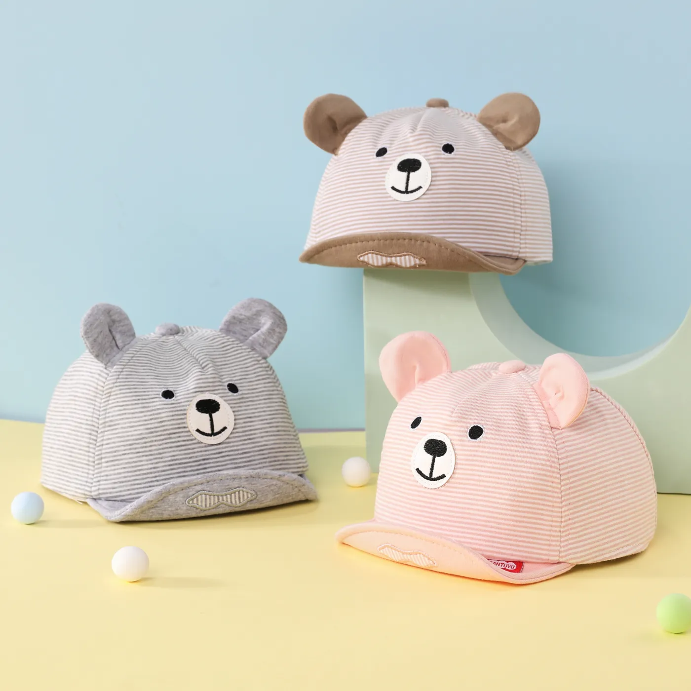 Baby Little Bear Pattern Striped Peaked Cap