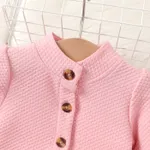 2pcs Baby Girl Buttons Front Long-sleeve Textured Jacket and Floral Decor Mesh Panel Tank Dress Set  image 3