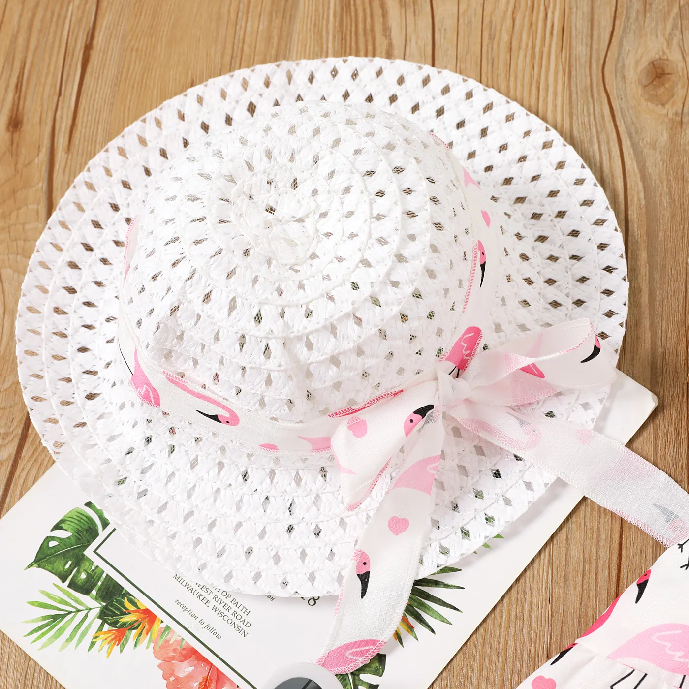 2pcs Toddler Girl Flamingo Print Bow Decor Strappy Dress and Hat Set  image 5