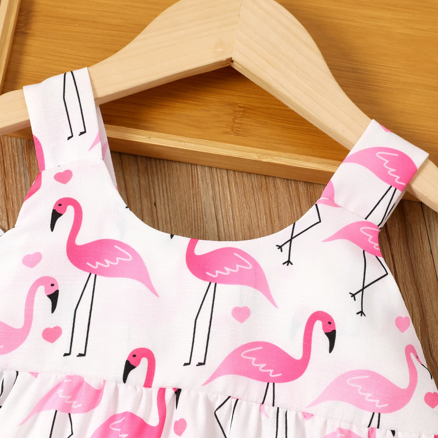 2pcs Toddler Girl Flamingo Print Bow Decor Strappy Dress and Hat Set  image 3