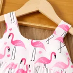 2pcs Toddler Girl Flamingo Print Bow Decor Strappy Dress and Hat Set  image 3