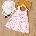 2pcs Toddler Girl Flamingo Print Bow Decor Strappy Dress and Hat Set  image 2