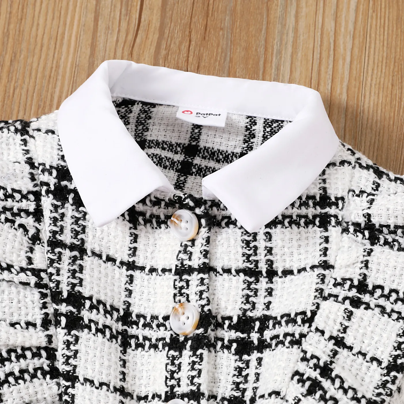 Toddler Girl Classic Grid Pattern Ruffle Edge Dress BlackandWhite image 3