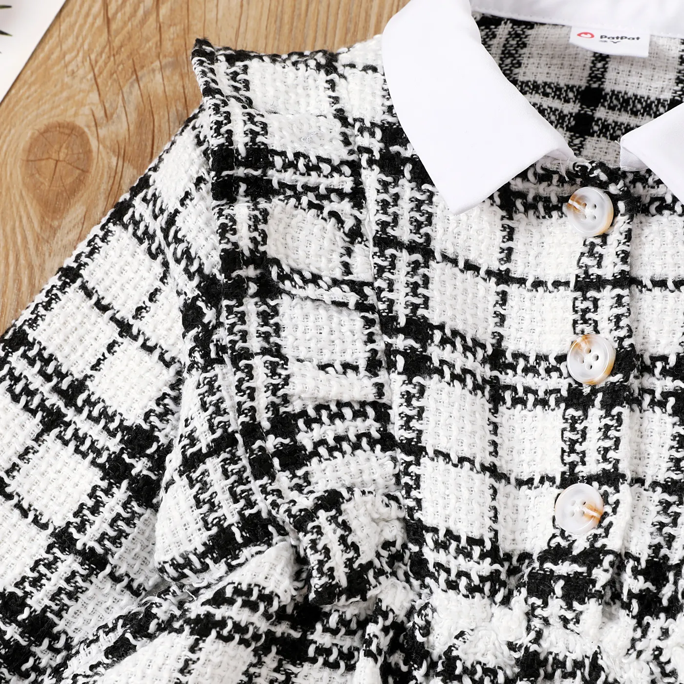 Toddler Girl Classic Grid Pattern Ruffle Edge Dress BlackandWhite image 4
