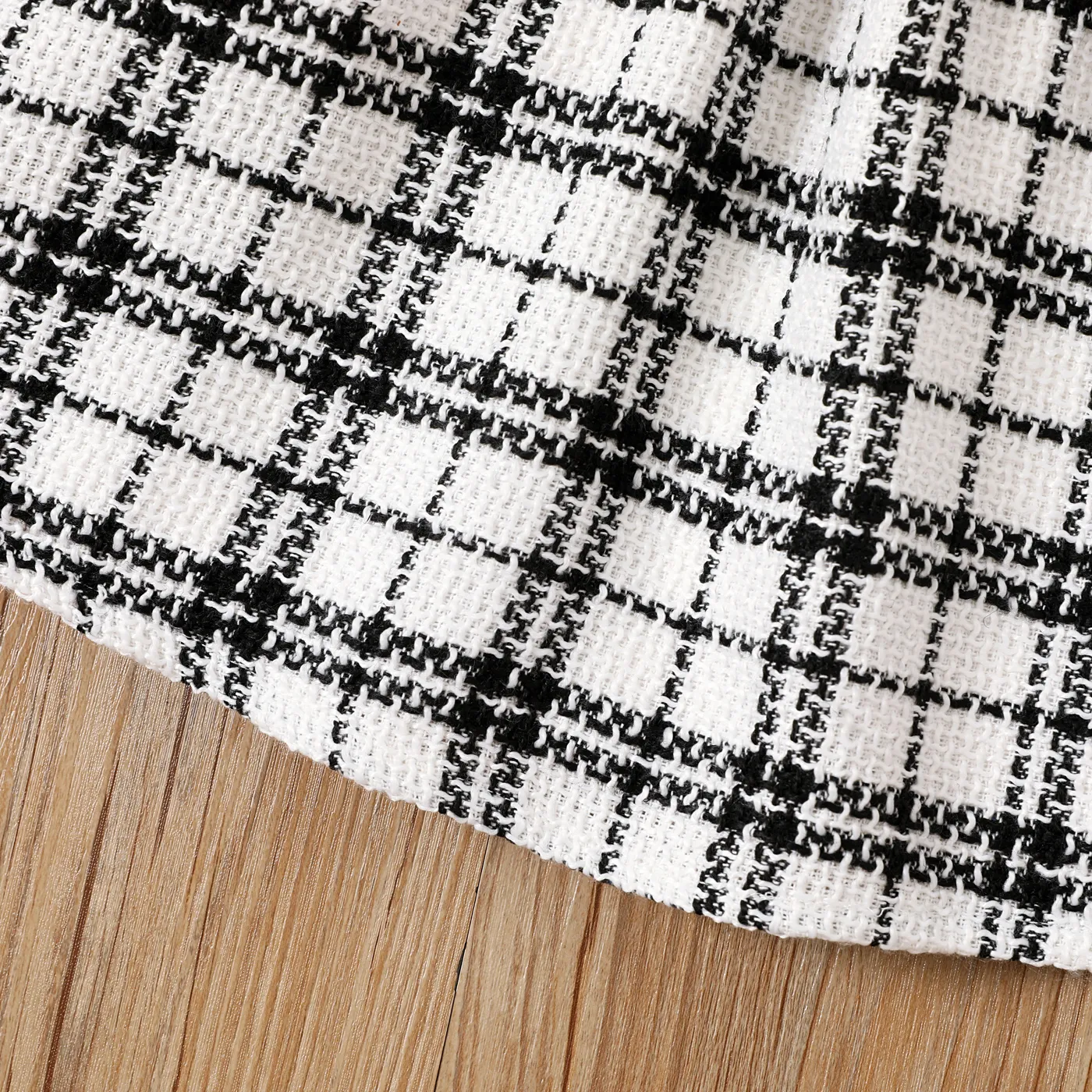 Toddler Girl Classic Grid Pattern Ruffle Edge Dress BlackandWhite image 5